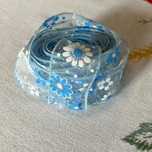 Blue and white daisy ribbon, 1.5” wide, just over 2 yards